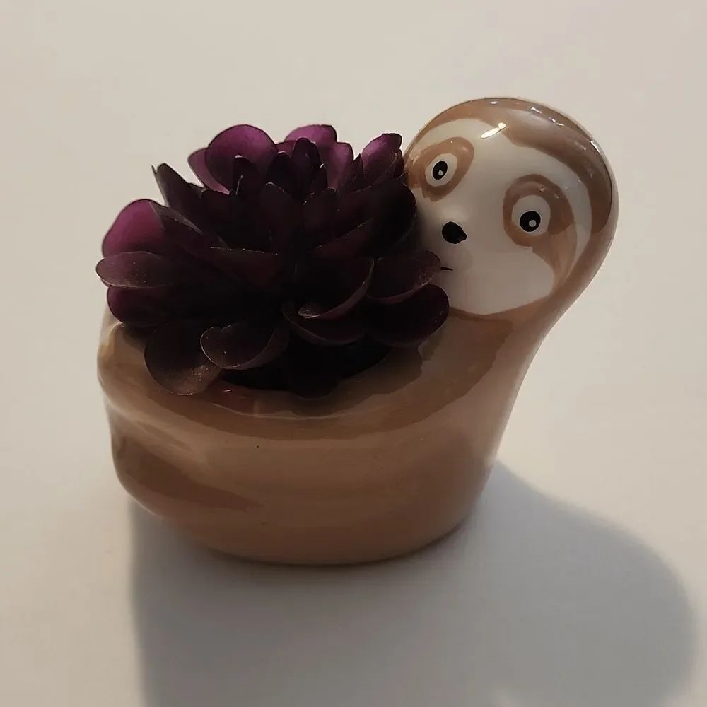 Faux Succulent in Ceramic Sloth Planter